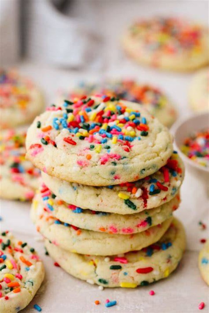 Stack of sprinkle cookies.