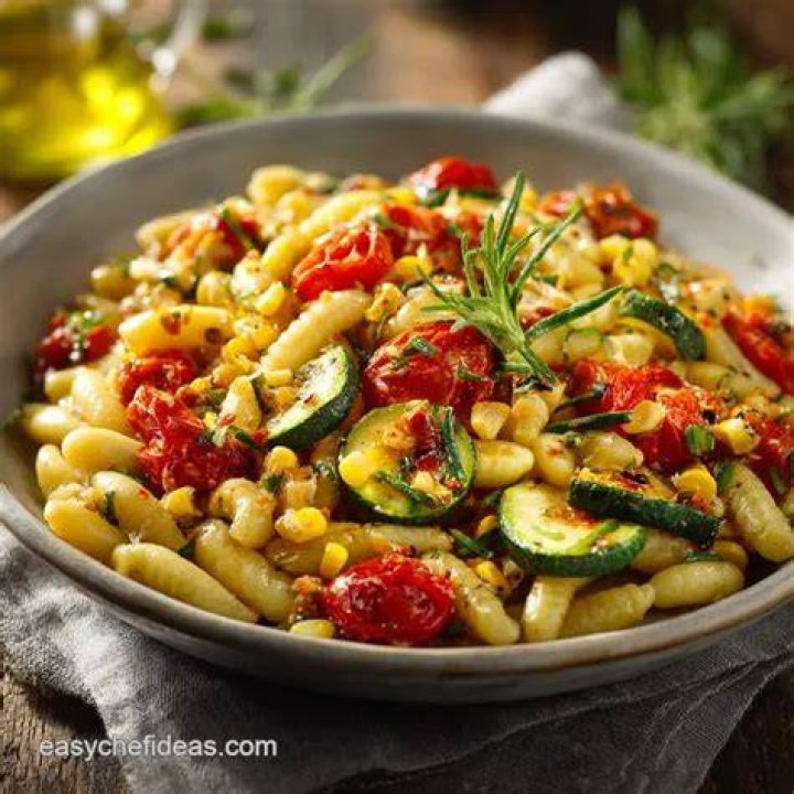 Tomatoes, zucchini, corn, basil.